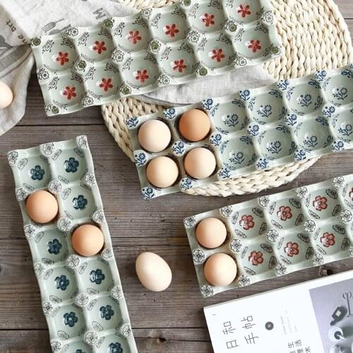 Japanese Style Underglaze Ceramic Japanese Style Tableware Kitchen Household Egg Carton Egg for Refrigerator Creative Personal