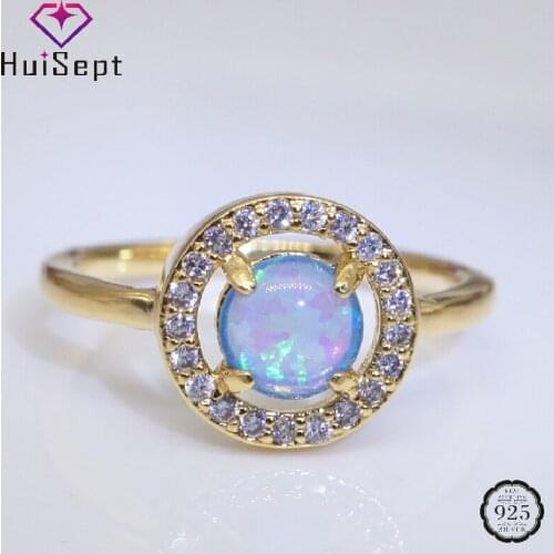 HuiSept Fashion Silver 925 Jewelry Ring Round Shape Opal Zircon Gemstones Women Rings Ornaments for Wedding Party Gift Wholesale