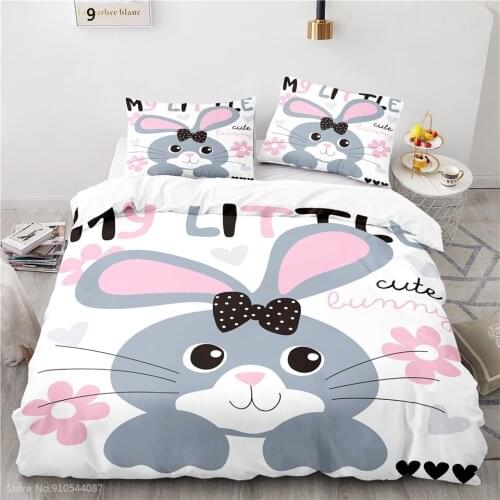 Cute Bunny Bedding Set Children Cartoon 3d Duvet Cover Sets with Pillowcase Boys Girls Kids Bedclothes Twin Full Queen King Size