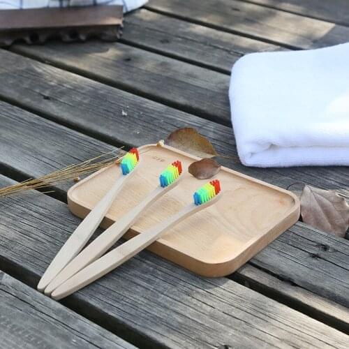 Colorful Head Bamboo Toothbrush Wholesale Environment Wooden Rainbow Bamboo Toothbrush Oral Care Soft Bristle bamboo toothbrush