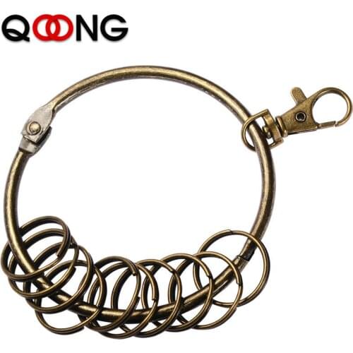 QOONG Fashion Vintage Bronze Color Key Chain Ring Holder With 10 Rings Retro Metal Car Keychain For Men Women Super Keyring H20