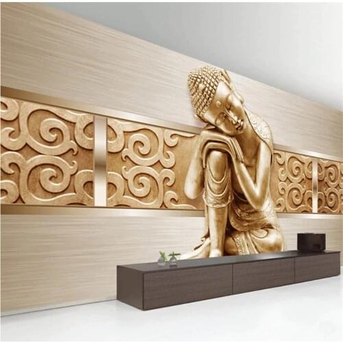 Custom Mural Wallpaper 3D Stereo Golden Buddha Wall Painting Living Room Hotel Restaurant Background Wall Decor Waterproof Mural