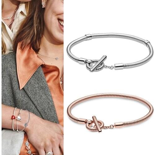 New Pan925 Silver Fashion T-buckle Snake Bone Bracelet Suitable For Womens Engagement Gift Jewelry