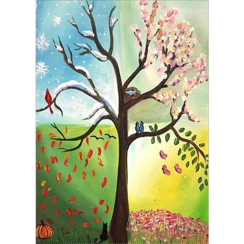Full Round Diamond Painting with AB Landscape Four Seasons Tree 5D Diamond Embroidery Mosaic Cross Stitch Home Decor Gift
