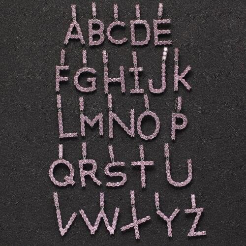 Pink Zircon Small Size Wholesale A-Z 26 Iced out AAA Zircon Bling bling Brass setting CZ Pendant Necklace Jewelry CN193