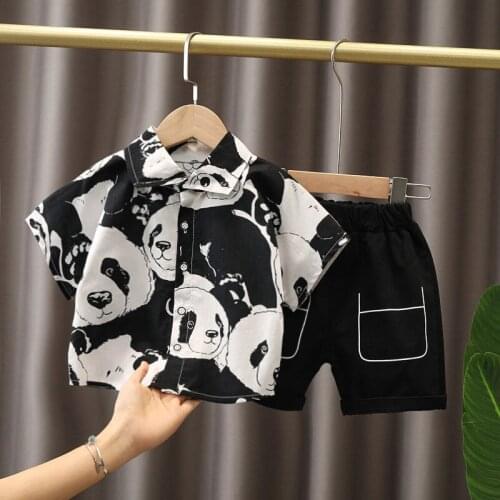 Summer Children Shirt Short Sleeve Clothes Suit Baby Boys Cotton Toddler Kids Print Single Breasted 2-piece Set Clothing Outfit