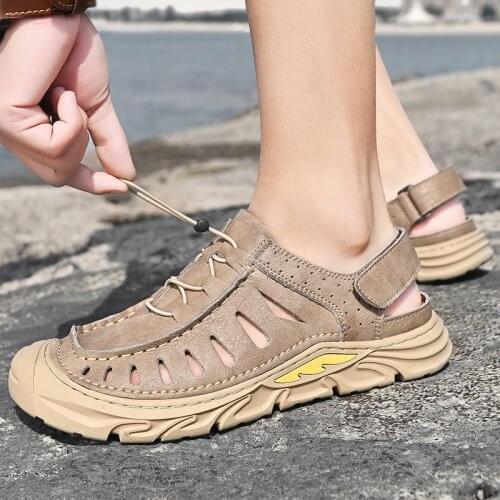 Summer men Sandals genuine leather Men Cowhide Male Shoes outdoor fashion breathable men beach sandals Flat slippers