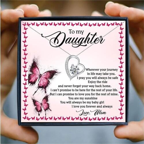 Silver Heart Chain Necklaces Pendants Rhinestone Choker Necklace for Daughter Birthday Gift Family Jewelry