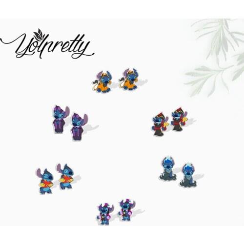 2021 New Funny Stitch Disney Villains Characters Cosplay Handcraft Epoxy Acrylic Stud Earrings