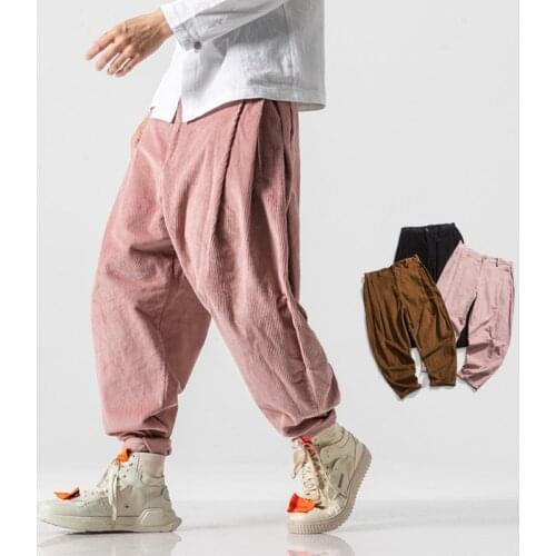 2021 New Men Corduroy Loose Casual Harem Pants Male Streetwear Hip Hop Vintage Fashion Chinese Trouser Jogger Sweatpants