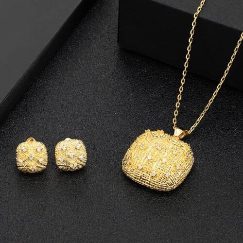 Zlxgirl jewelry Nigerian Mother Gold Pendant Earrings wedding jewelry sets high cooper zirconia necklace sets couple ears gifts