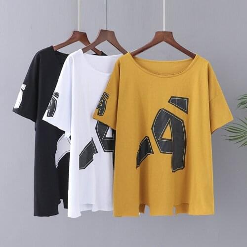 Womens Clothing T-Shirts Plus Size New Summer 2021 Show Thin Tees Loose Big Letters Offset Holes Tops