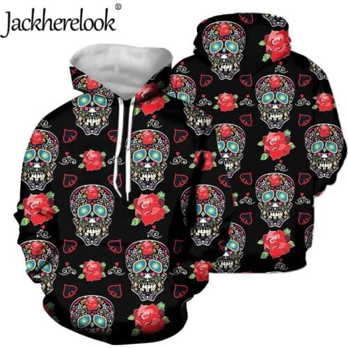 Jackherelook Rose Sugar Skull Pattern Womens Casual Long Sleeve Hoodies Spring Autumn Pullover Hooded Gothic Sweatshirts Mujer