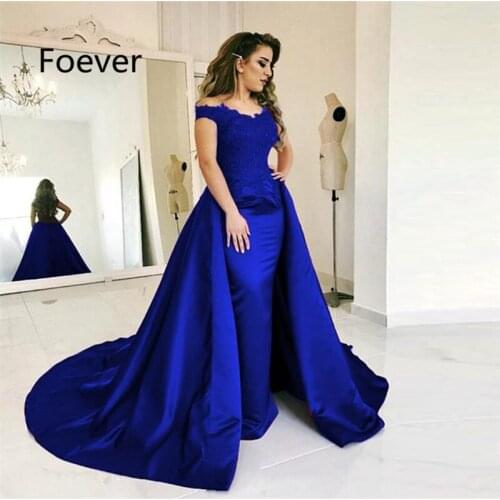 Royal Blue Lace Mermaid Evening dress With Detachable Train Elegant Long Prom Gowns Appliques Formal Party Dress Abendkleider