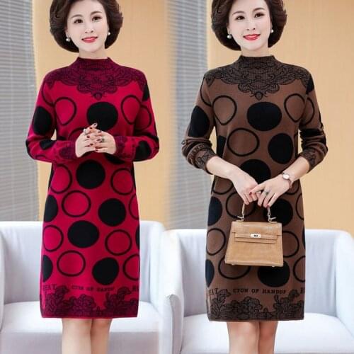 Plus Size Knitted Sweater Dress Women Autumn Winter Fashion Luxury Half Turtleneck Jacquard Print Knit Dresses Vestidos Y541