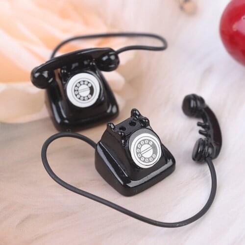 1pc Miniature Alloy Vintage Rotary Telephone Dollhouse Decoration Accessories