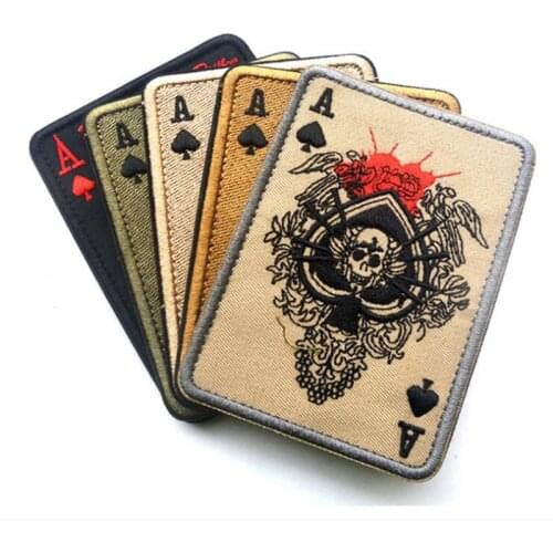 1pc death tad rectangular badge embroidery poker cards army combat tactical military morale badge hook and loop band badge