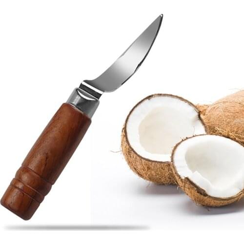 1pcs Coconut Tool Stainless Steel Coconut Meat Removal Durable Wooden Handle Coconut Opener for Kitchen Coconut Meat Remover
