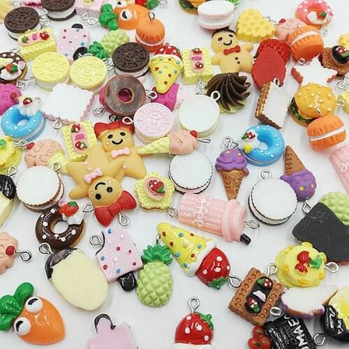 20pcs Mixed Simulation Cake Food Blind Bag Resin Charms Jewelry Finding Kawaii Candy Pendant DIY Keychain Earrings Accessories