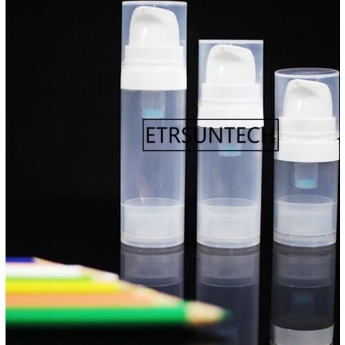 5ml 10ml 15ml Refillable Travel Empty Small Airless Pump Lotion bottles with White Pump Clear or white Cap F1646