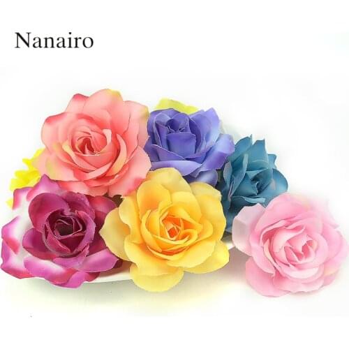 5Pcs 6.5cm Large Handmade Artificial Silk Rose Flowers Heads DIY Scrapbooking Garland Fake Mini Flower For Wedding Decoration