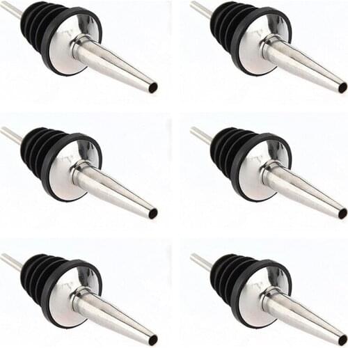 6Pcs Stainless Steel Spirit Wine Bottle Pourer Stopper Free Flow Liquor Cocktail
