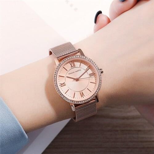 Hannah Martin Ladies Watch Women Rose Gold Romantic Crystal Quartz Watch TOP Brand Stainless Steel Female Clock Relogio Feminino
