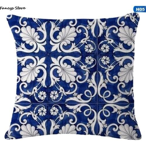 45*45 Linen Chinese Style Pillowcase Blue And White Porcelain Pillowcase Cover Retro Linen Car Pillowcase Home Bed Pillow Case