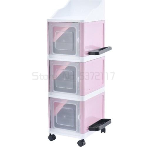 Color transparent universal wheel combination plastic storage box living room bedroom snacks books shoes finishing cabinet