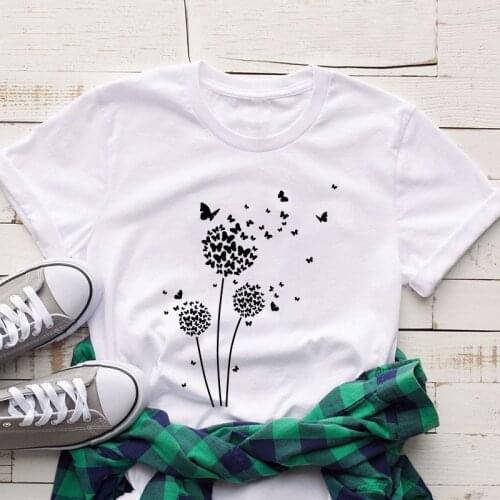 Dandelion Free Flying Trapeze Print Vintage 90s T-shirt O-Neck Short Sleeve Summer SimpleKorean Style Top Tees Hipster T shirt