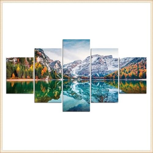 HD 5 Pieces Scenic Snow-capped and Lakes Pictures Posters Wall Art Home Decor for Living Room Painting Wall Art Anime Poster