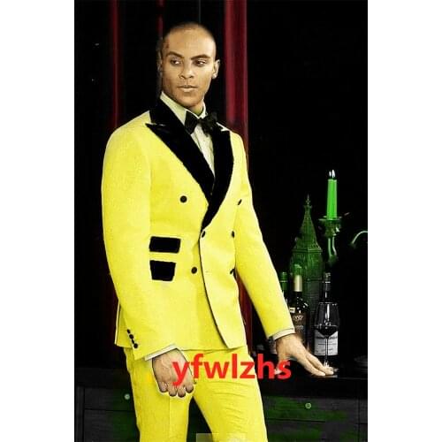 Handsome Embossing Groomsmen Double-Breasted Groom Tuxedos Wedding Dress Men Suits Blazer Prom Dinner (Jacket+Pants+Tie) K591