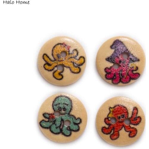 50pcs Squid Theme Round Wooden buttons Sewing Scrapbook Clothing Gifts Crafts Handwork Accessories 15mm