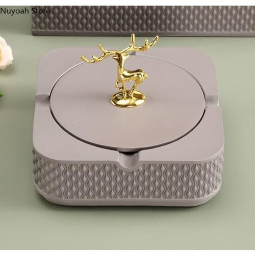 Nordic Square Resin Ashtray with Lid Anti Fly Ash Storage Box Ornaments Home Coffee Table Desktop Decoration Accessories