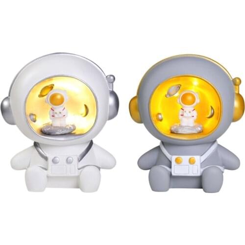 E56C Cute Cartoon Astronaut Night Light Decoration Figurine with Piggy Bank Function Space Themed Desktop Ornament for Kids