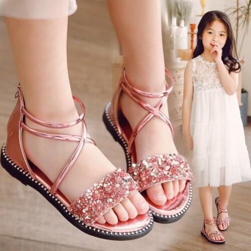 Fashion Glitter Sandal Summer Dress Children 2021 Beach Shoes For Little Girl Kids Glitter Sandal 3 4 5 6 7 8 9 10 11 12 Years