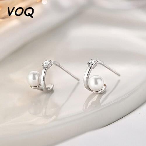 VOQ 925 Sterling Silver Fashion Sweet Pearl Earrings Ladies Jewelry Ladies Elegant Luxury Wedding Party Gift