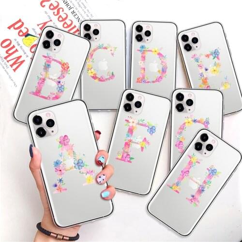 Sweet Pink Flower Phone Case for IPhone 11 Pro Max 12 Pro XS Max X XR XS Max 12 Mini Initial Letter A Z Alphabet Soft Coque
