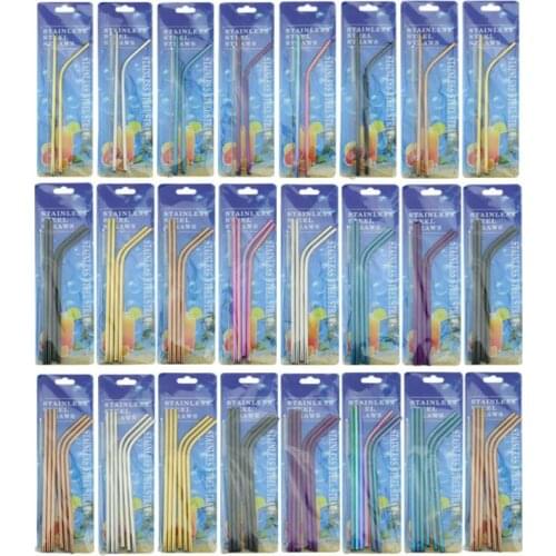 Stainless Steel Straws Set colorful Eco Reusable Metal Drinking Straws Set With Cleaning Brush Party Bar Accessory SN1396