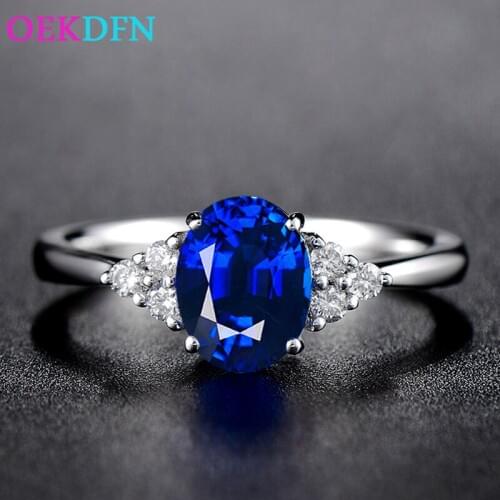 OEKDFN 100% S925 Sterling Silver Rings For Women Created Sapphire Princess Ring Anniversary Party Engagement Wedding Jewelry