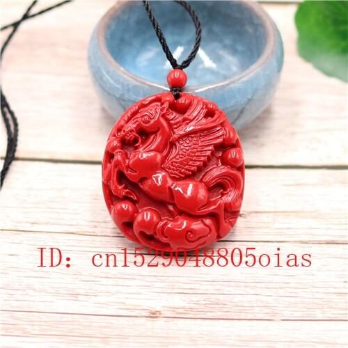Tianma Horse Pendant Necklace Chinese Natural Red Organic Cinnabar Buddhism Amulet Charm Jewellery Fashion Woman Gifts