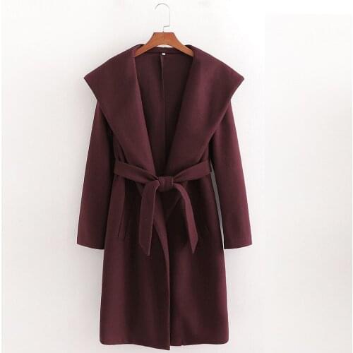 New Fall Winter Women Coat Hooded Belted Long vintage Elegant Casual windbreaker Outerwear Trench parka female