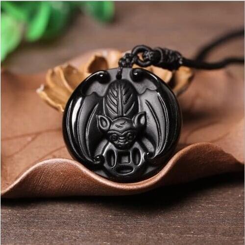 Natural Obsidian bat pendant mens and womens genuine crystal money bat Necklace Amulet