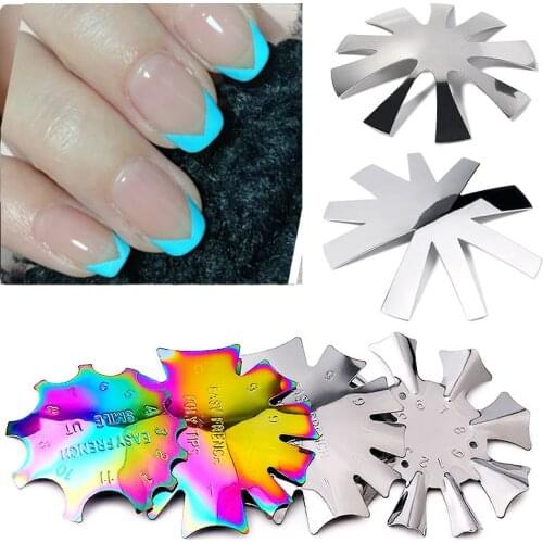 Pro 9 Sizes Easy French Smile Cut V Line Almond Shape Tips Manicure Edge Trimmer Nail Cutter Acrylic Pink White French Nails