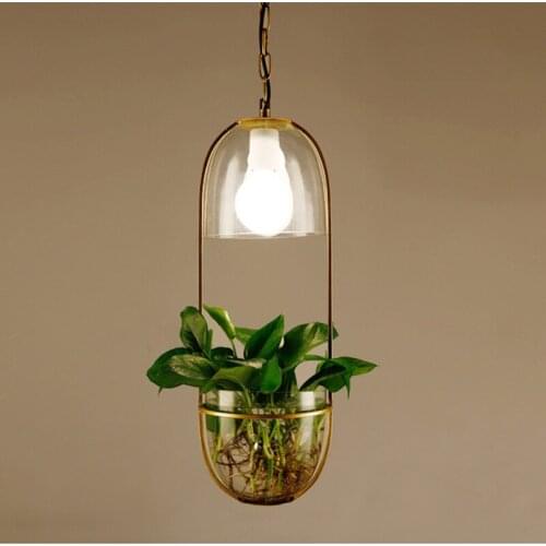 Garden Flower Pendant Light Potted Plants Wrought iron glass Garden Chandelier Fixture LED Suspension Lamps PA0277