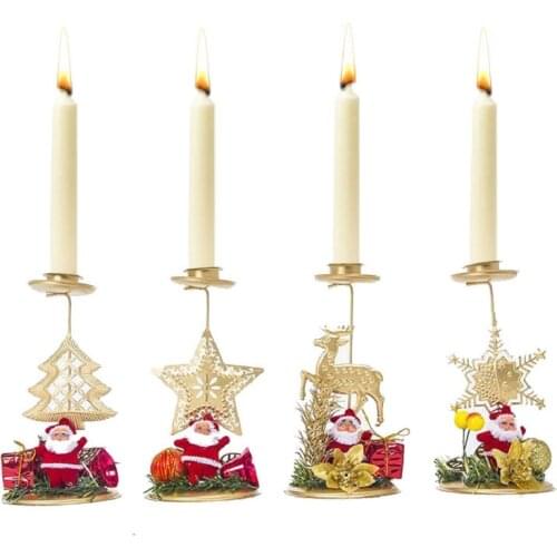 Santa Claus Snowflake Star Christmas Candlestick Iron Candle Ornament Gift Desktop Candle Holder For Xmas Table Decoration Gold