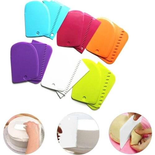 3Pcs Cream Scraper Suit DIY Kitchen Straight Arc Tooth Shape Cream Bread Cutter Plastic Cake Pasty Scraper Baking Fondant Tools