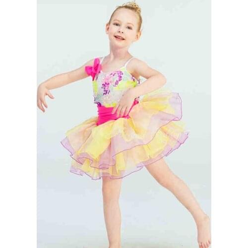 Yellow Stage Show Dance Wear Children Summer Ballet Dance Clothes Girls Sequins Ballet Dress Tutu Dance Costume For Female Women