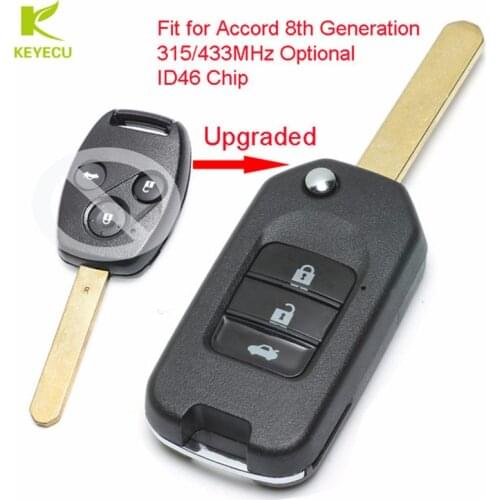 KEYECU Upgraded Flip Remote Car Key Fob 3 Button 315/433MHz Optional ID46 for Honda Accord 8th Generation 2008-2012