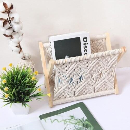 Cotton Rope Woven Wooden Storage Rack Living Room Bedroom Decoration Storage Rack Creative Desktop Book Rack Photo Props